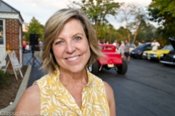 Anne Garrett helps to oversee the downtown Barrington, Illinois classic car cruise night.