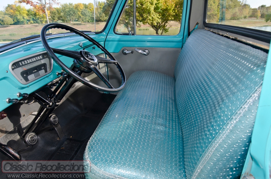 This 1955 Ford F100 is painted in Mountain Green paint.